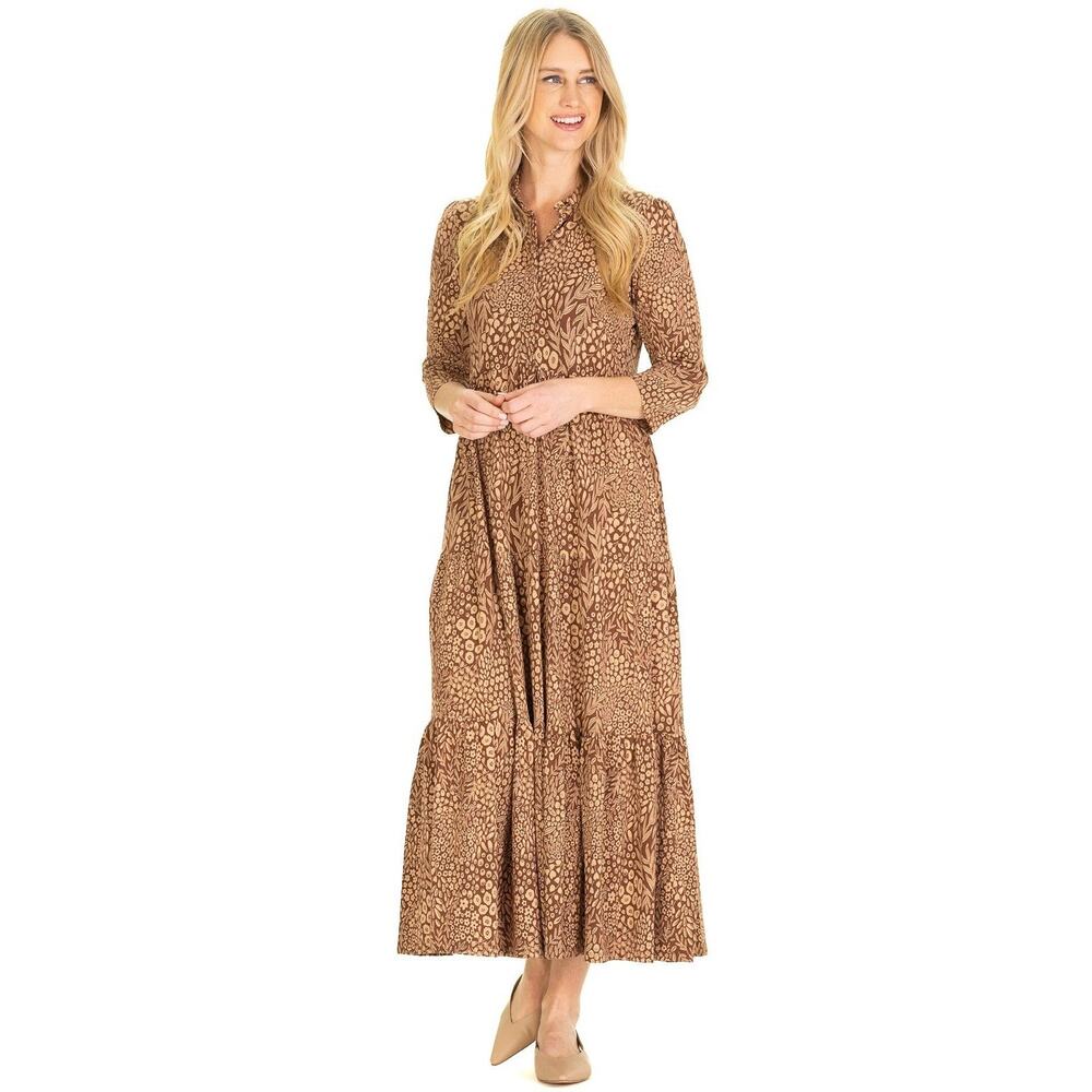 Duffield Lane Women’s The Merritt Midi Dress Mocha Forest Floral Boho Size Small